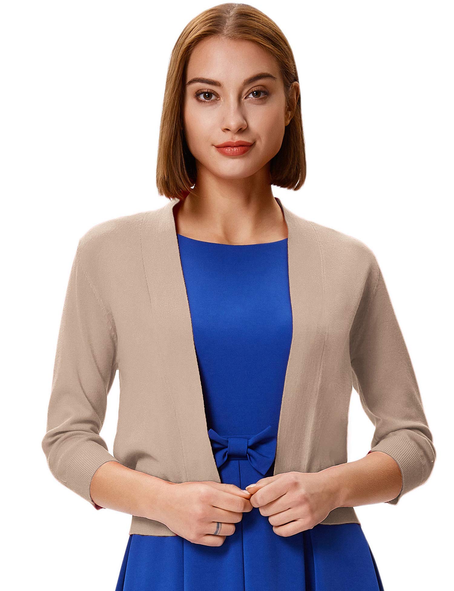 GRACE KARIN Women's Classic Sweaters Plus Size Open Front Shrug Cropped Bolero Jacket for Cocktail Party Dress(Khaki,XXL)