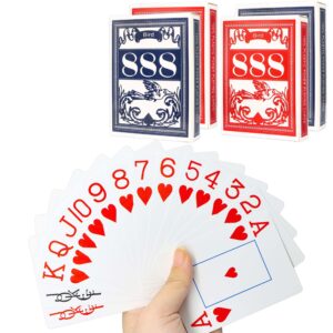 neasyth 4pcs plastic playing cards jumbo index waterproof fits bridge poker, go fish, poker, blackjack, hearts card games for pool beach water (2 pcs blue+2 pcs red)