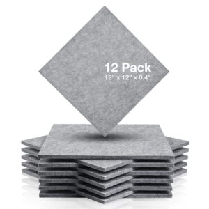 fstop labs acoustic foam panels, 12" x 12" x 0.4" acoustic sound absorbing panel tiles, acoustic panels, absorption insulation treatment used in home & offices (12 pack, grey)