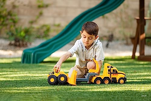 CAT Construction Toys, Heavy Mover, Semi Truck and Trailer with Mini Crew Front Loader, Lights and Sounds, Ages 3 and up