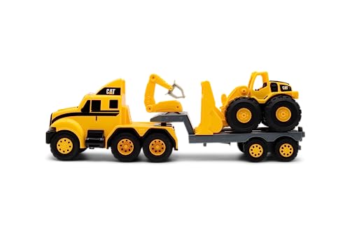 CAT Construction Toys, Heavy Mover, Semi Truck and Trailer with Mini Crew Front Loader, Lights and Sounds, Ages 3 and up