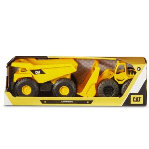 cat construction toys, tough rigs 15" dump truck & loader set toys 2 pack ages 2+, kid powered caterpillar vehicle set, indoor or outdoor play, no batteries required