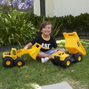 CAT Construction Toys, Tough Rigs 15" Dump Truck & Loader Set Toys 2 Pack Ages 2+, Kid Powered CATerpillar Vehicle Set, Indoor or Outdoor Play, No Batteries Required