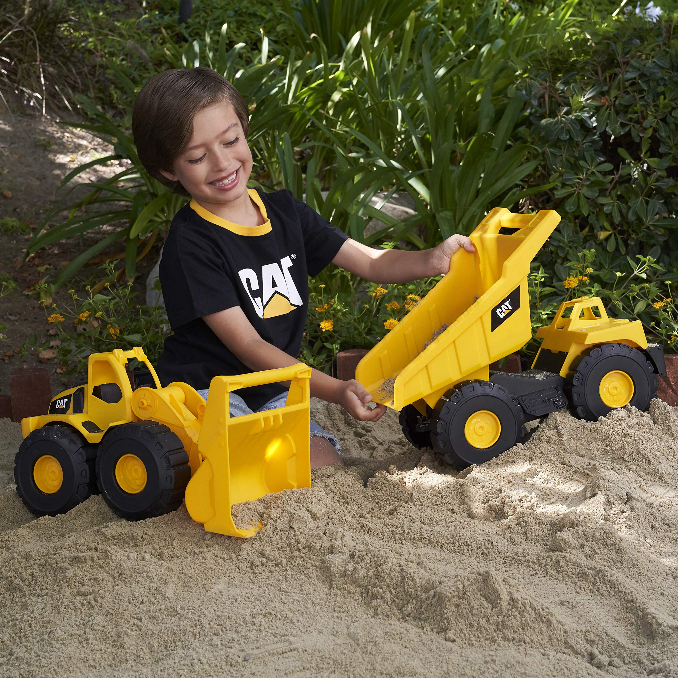 CAT Construction Toys, Tough Rigs 15" Dump Truck & Loader Set Toys 2 Pack Ages 2+, Kid Powered CATerpillar Vehicle Set, Indoor or Outdoor Play, No Batteries Required