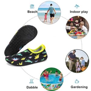 HIITAVE Girls Swim Water Shoes Non-Slip Quick Dry Barefoot Beach Aqua Pool Socks for Boys Kids Toddler Black/Dinosaur 13.5-1 M US Little Kid