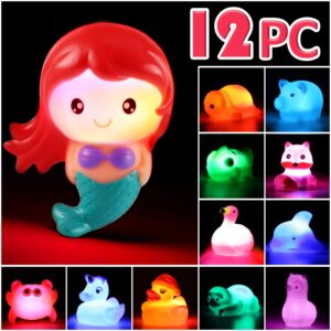 no hole bath toy, 12 pack light up animal, flashing color tub toys for toddler swimming pool party bathtub bathroom shower game, bathtub floating water toy for infant kid toddler boy girl