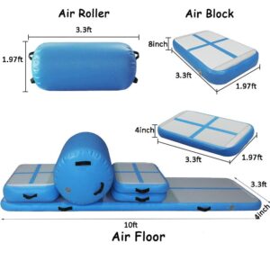 AKSPORT 5pcs Set of Inflatable Gymnastics Air Mat Tumble Track Tumbling Mat Floor Mats with Electric Air Pump for Home Use/Training/Cheerleading/Beach/Park and Water