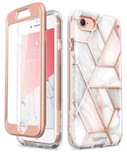 i-blason cosmo series case for iphone se 2022 (3rd gen)/iphone se 2020 (2nd gen)/iphone 7/iphone 8, stylish protective bumper case with built-in screen protector (marble)