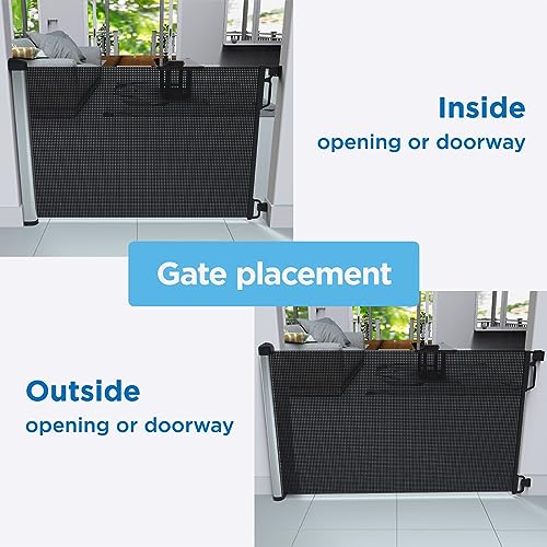 Perma Child Safety Indoor/Outdoor Deluxe Aluminum Retractable Baby Gate 39" Tall Extends to 71" Wide, Black w/Aluminum Casing