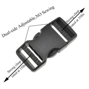 SGH Pro Quick Side Release Buckles 0.75' Wide Dual Adjustable Clips Snaps No Sewing Heavy Duty Plastic 3 Pack Replacement for Nylon Strap Webbing Survival Paracord Backpack Fanny Pack Waist Strap