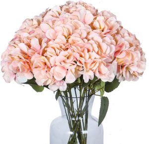 blooming paradise artificial fake 5flowers plants silk hydrangea arrangements wedding bouquets decorations plastic floral table centerpieces home kitchen garden party festival bar diy (light pink)