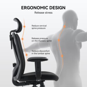 XUER Ergonomic Office Chair, Mesh Computer Desk Chair with Adjustable Sponge Lumbar Support, Thick Cushion, PU Armrest and Headrest, High Back Swivel Home Office Task Chair for Work (Black)…