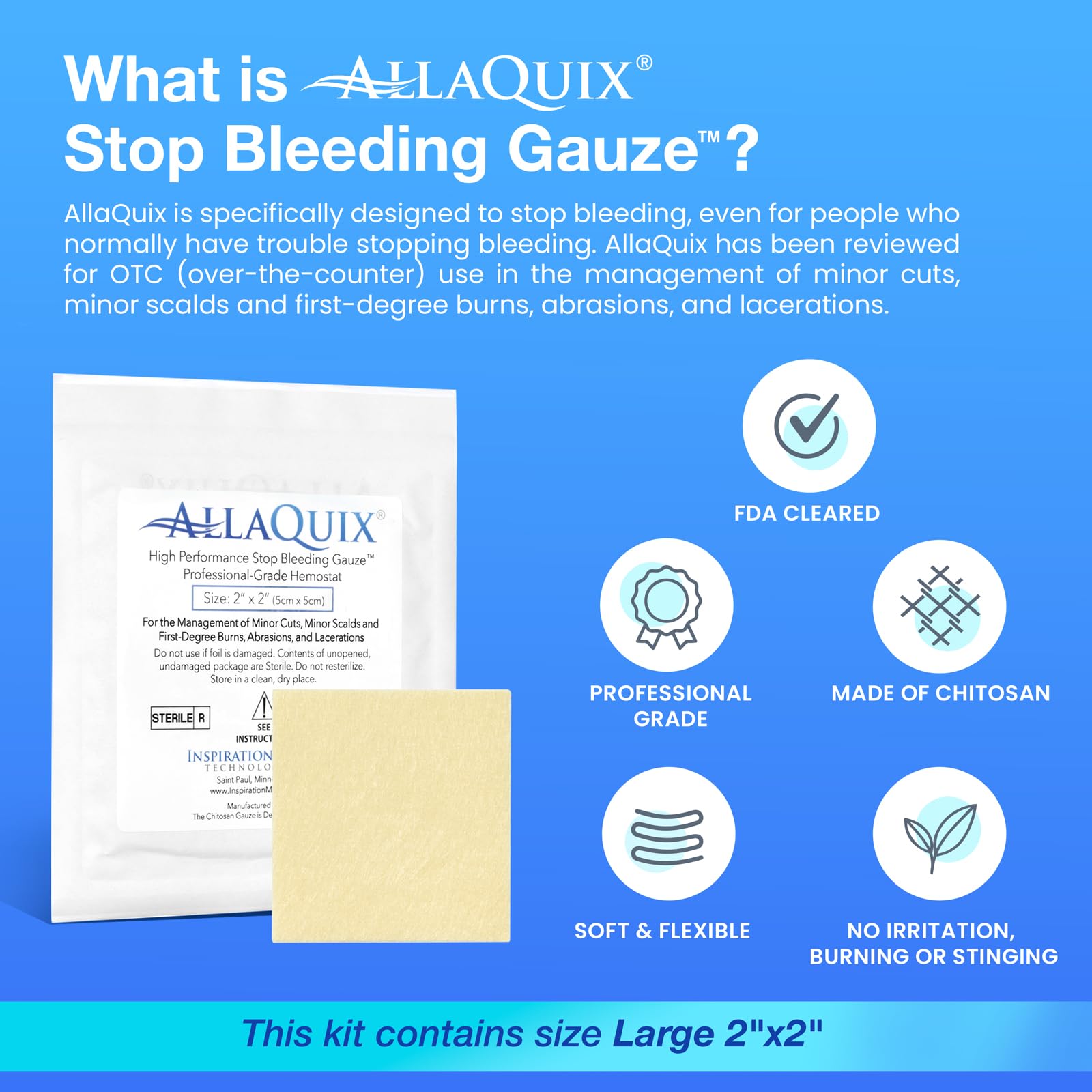 Stop Bleeding Quick Kit - First-aid with AllaQuix Stop Bleeding Gauze (Blood clotting Bandage) (Deluxe)…