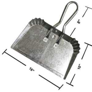 extra large industrial metal dustpan, heavy-duty steel construction, precision edge, extra wide collection area, looped ergonomic long handle, ideal for cleaning indoor & outdoor surfaces