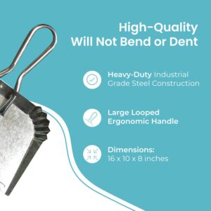 Extra Large Industrial Metal Dustpan, Heavy-Duty Steel Construction, Precision Edge, Extra Wide Collection Area, Looped Ergonomic Long Handle, Ideal for Cleaning Indoor & Outdoor Surfaces