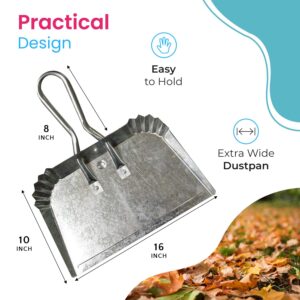 Extra Large Industrial Metal Dustpan, Heavy-Duty Steel Construction, Precision Edge, Extra Wide Collection Area, Looped Ergonomic Long Handle, Ideal for Cleaning Indoor & Outdoor Surfaces