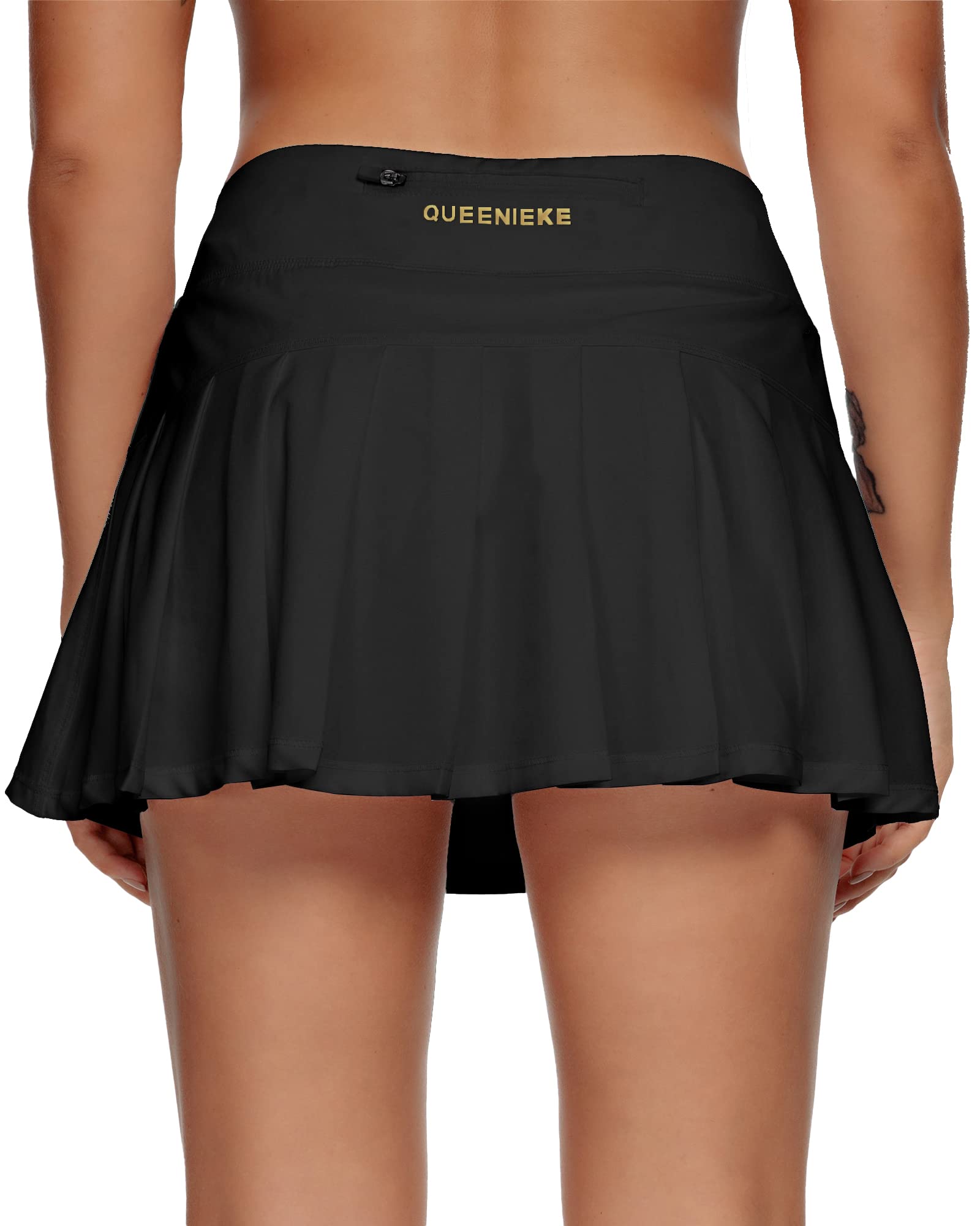 QUEENIEKE Women Golf Skorts Pleated Tennis Skirts with Pockets Shorts Running Skirt S Color ABlack