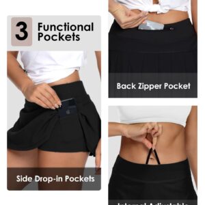 QUEENIEKE Women Golf Skorts Pleated Tennis Skirts with Pockets Shorts Running Skirt S Color ABlack