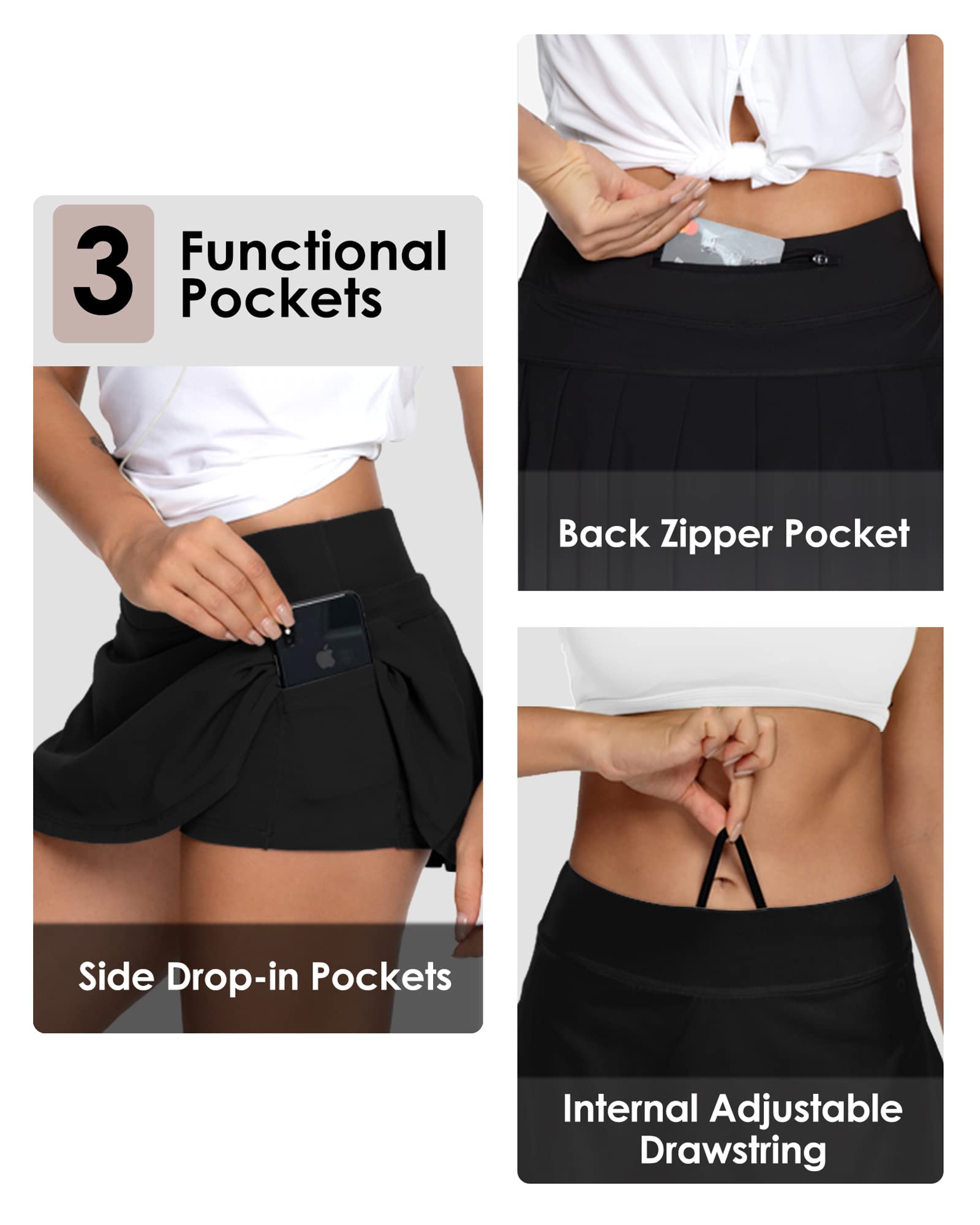 QUEENIEKE Women Golf Skorts Pleated Tennis Skirts with Pockets Shorts Running Skirt S Color ABlack