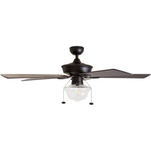 Prominence Home Abner, 52 Inch Modern Farmhouse Indoor Outdoor LED Ceiling Fan with Light, Pull Chain, Three Mounting Options, Dual Finish Blades, Reversible Motor - 80091-01 (Bronze)