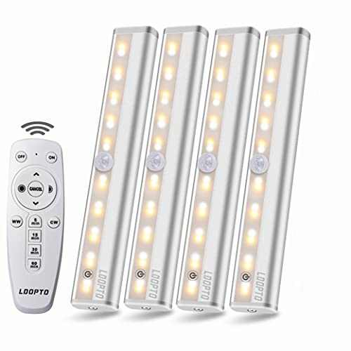 LDOPTO Under Cabinet Lights Wireless with Remote Control Dimmable Battery Operated LED Closet Lights Stick-on Kitchen Lighting with Timer for Kitchen Shelf Hallway Stairs, Multiple Colors 4 Pack