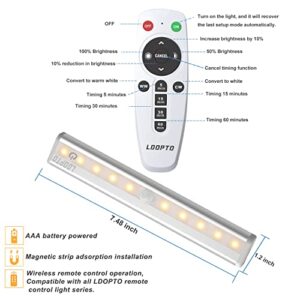 LDOPTO Under Cabinet Lights Wireless with Remote Control Dimmable Battery Operated LED Closet Lights Stick-on Kitchen Lighting with Timer for Kitchen Shelf Hallway Stairs, Multiple Colors 4 Pack