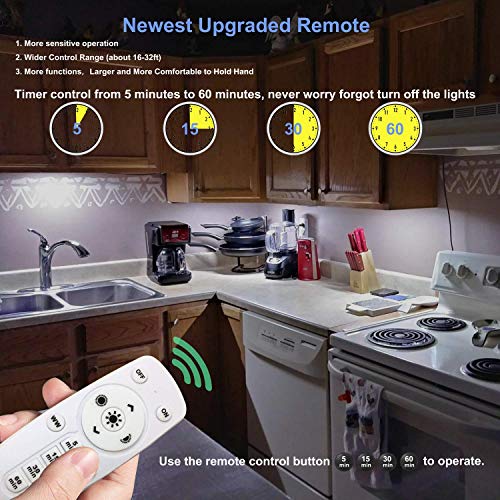 LDOPTO Under Cabinet Lights Wireless with Remote Control Dimmable Battery Operated LED Closet Lights Stick-on Kitchen Lighting with Timer for Kitchen Shelf Hallway Stairs, Multiple Colors 4 Pack