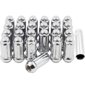 Wheel Accessories Parts 24 Pcs M14x1.5 14x1.5 Thread Truck 2.00" Long Spline Lug Nuts Chrome 6 Spline Hex Fits 1999+ Chevy Silverado GMC Sierra 1500 2015+ Ford F 150 Nissan Titan XD 2019+ Ram 1500