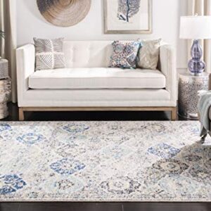 SAFAVIEH Madison Collection 9' Round Ivory / Aqua MAD611A Boho Chic Floral Medallion Trellis Distressed Non-Shedding Dining Room Entryway Foyer Living Room Bedroom Area Rug