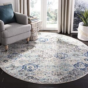 safavieh madison collection 9' round ivory / aqua mad611a boho chic floral medallion trellis distressed non-shedding dining room entryway foyer living room bedroom area rug