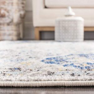 SAFAVIEH Madison Collection 9' Round Ivory / Aqua MAD611A Boho Chic Floral Medallion Trellis Distressed Non-Shedding Dining Room Entryway Foyer Living Room Bedroom Area Rug