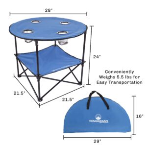 Wakeman Camp Table - Round 2-Tier Folding Table with 4 Cupholders and Carrying Bag - for Camping, Beach, Picnic, Sporting Events, and More Outdoors,Blue