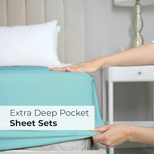 Extra Deep Queen Sheet Set - 6 Piece Breathable & Cooling Sheets - Hotel Luxury Bed Sheets Set - Easy Fit - Soft, Wrinkle Free & Comfy Sheets Set - Spa Blue Sheet Set w/Extra Deep Pockets