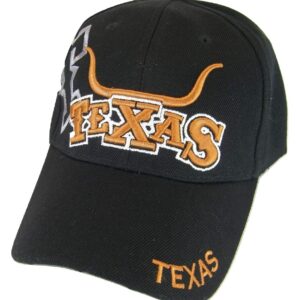 Texas Longhorn & State Flag Adjustable Baseball Cap (Black)