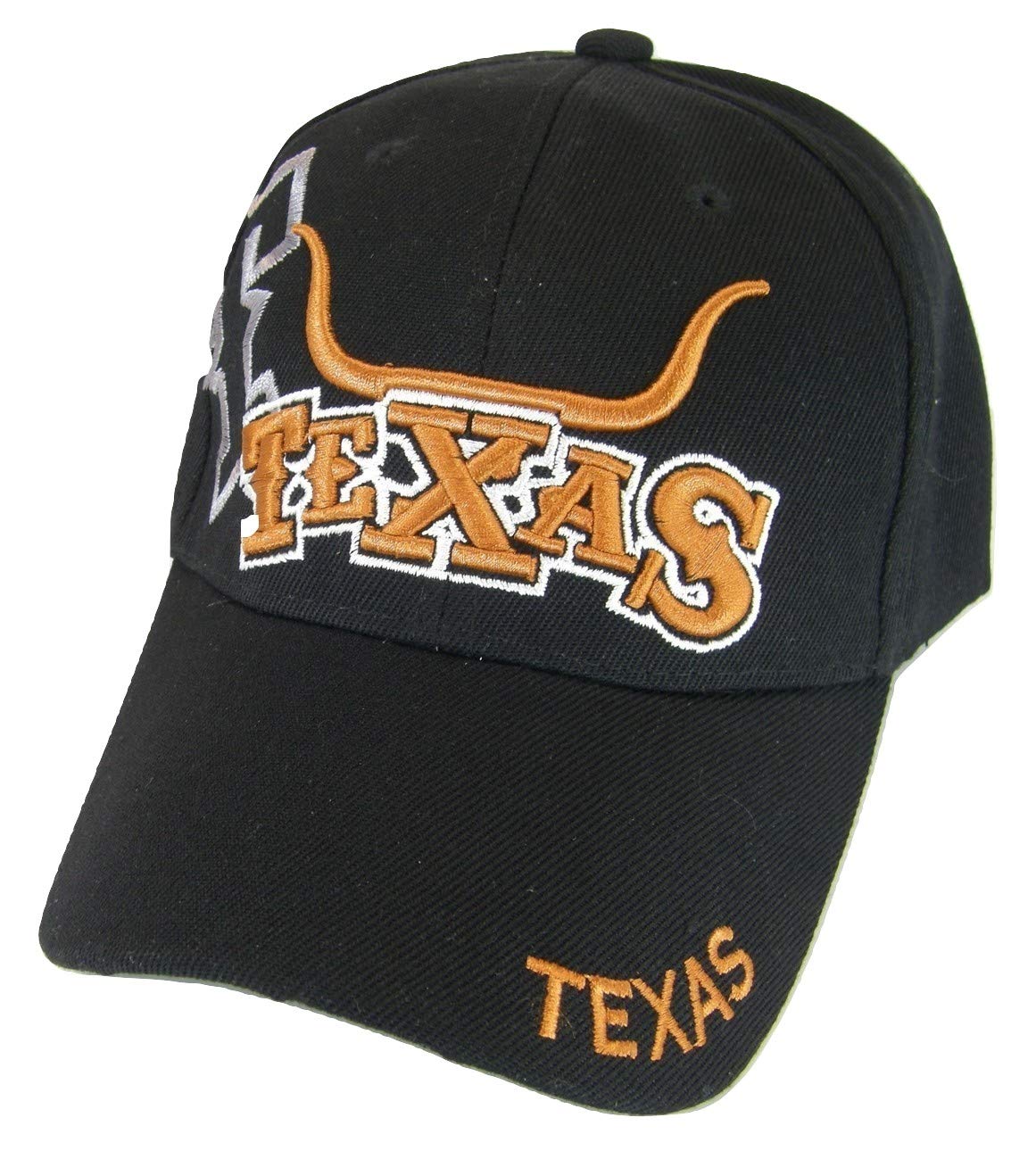 Texas Longhorn & State Flag Adjustable Baseball Cap (Black)