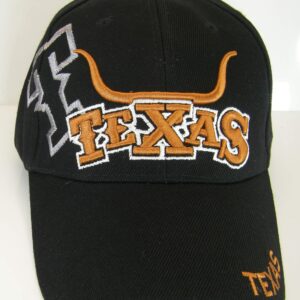 Texas Longhorn & State Flag Adjustable Baseball Cap (Black)