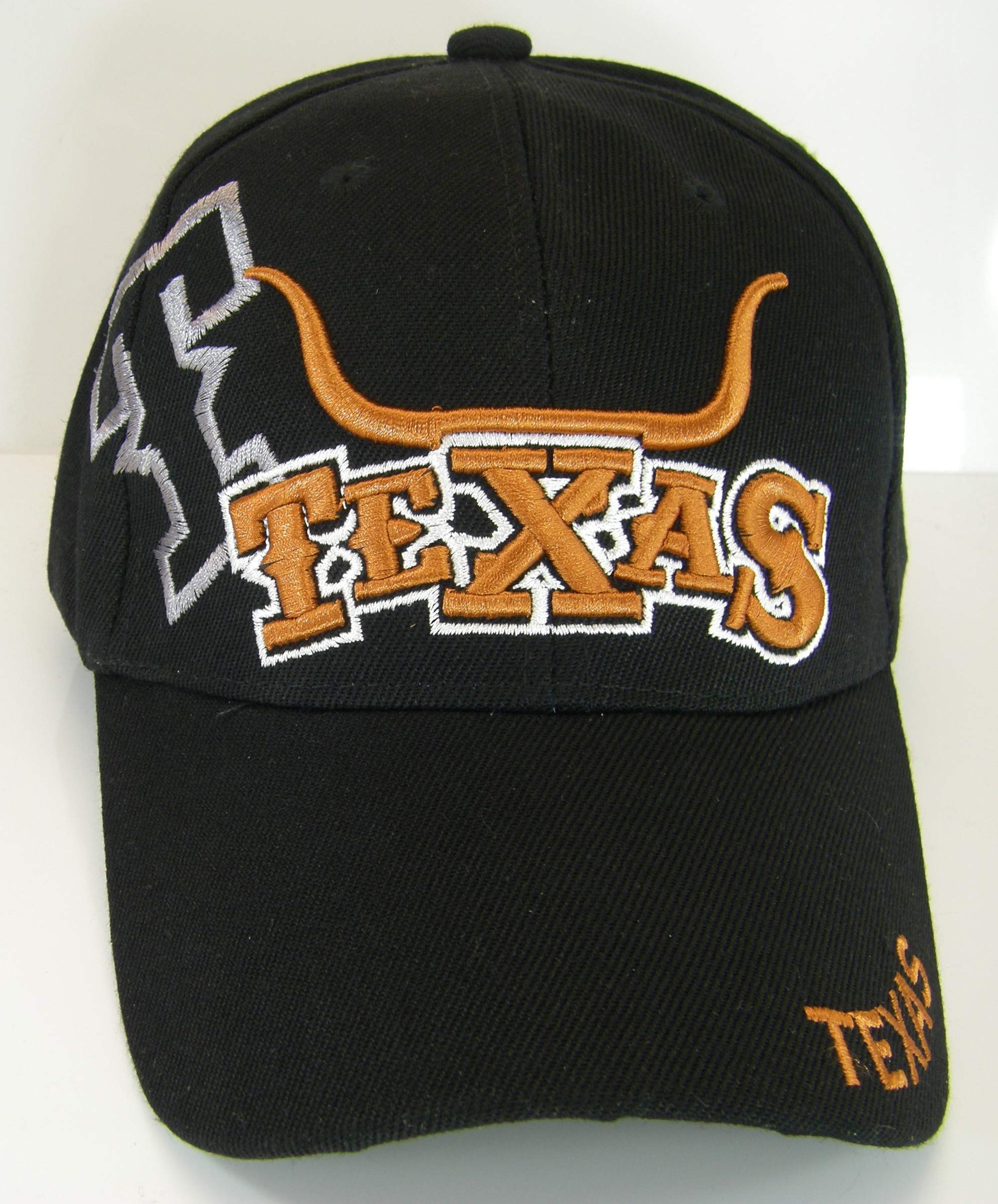 Texas Longhorn & State Flag Adjustable Baseball Cap (Black)