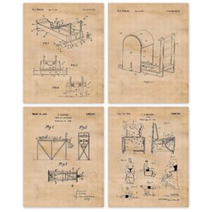 Vintage Pilates Machines Patent Prints, 4 (8x10) Unframed Photos, Wall Art Decor Gifts for Home Office Gears Garage Studio Shop School Gym College Student Teacher Coach Health Training Instructor Fans