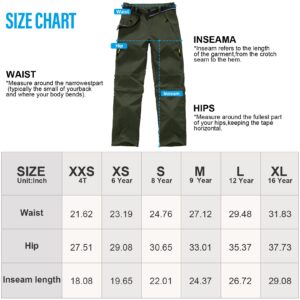 Asfixiado Boys Cargo Pants, Kids Youth Girls Athletic Outdoor Quick Dry Waterproof UPF 50+ Hiking Climbing Convertible Trousers #9017 Army Green-S