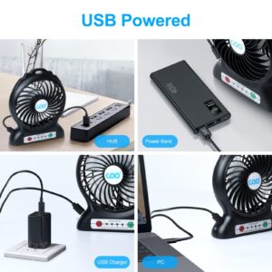 COO Mini Portable Battery Operated Desk Fan with Flashlight, 3 Speeds Adjustable, Rechargeable Small Desk Fan for Home Office Bedroom Outdoor Backpacking Camping, 4.5 Inch, Black