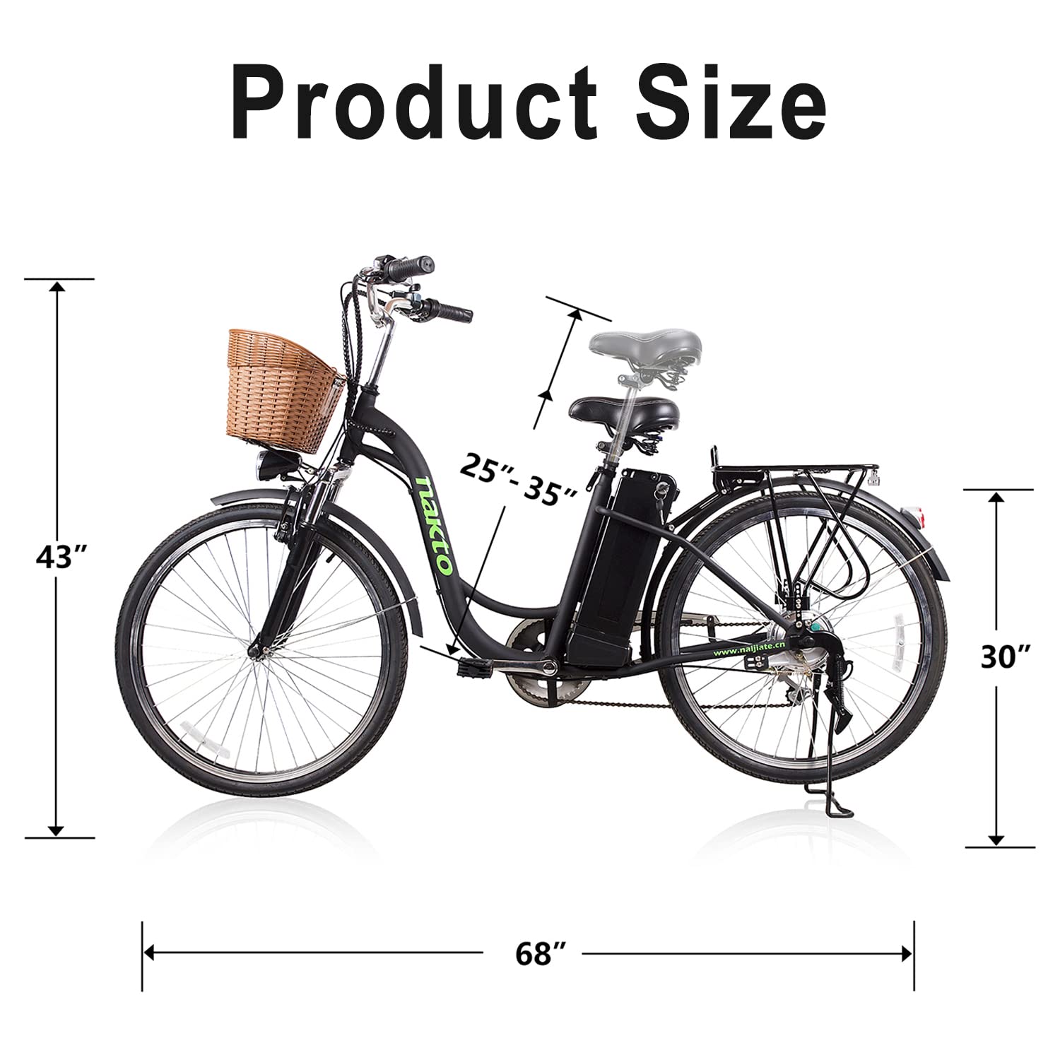 NAKTO Electric Bike Adult Electric Bicycles 26" 250W Electric Bicycle with 36V10.4AH Lithium Battery, Professional 6 Speed Gears with Charger and Locks