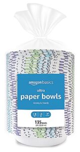 amazon basics ultra paper bowls, 20 oz, disposable, 540 count (4 packs of 135), white (previously encore)