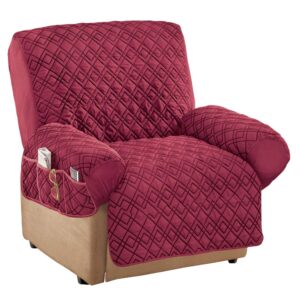 collections etc diamond-shape quilted stretch recliner cover with storage pockets and elastic straps - furniture protector, burgundy, recliner