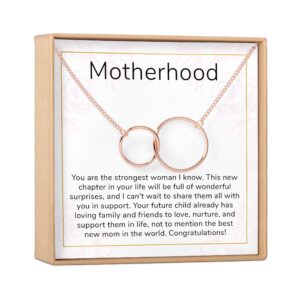 dear ava infinity interlocking double circle connecting necklace for women - modern jewelry pendant love gifting idea for her with heartfelt card - gift for motherhood rose gold