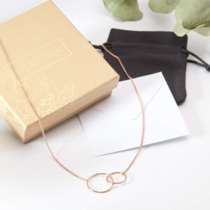 Dear Ava Infinity Interlocking Double Circle Connecting Necklace For Women - Modern Jewelry Pendant Love Gifting Idea for Her with Heartfelt Card - Gift for Motherhood Rose Gold