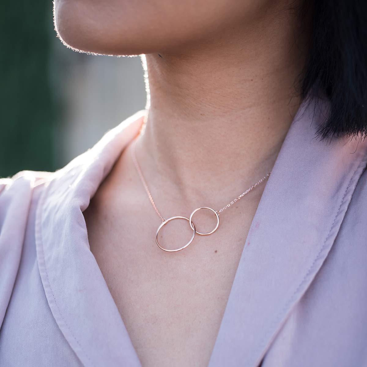 Dear Ava Infinity Interlocking Double Circle Connecting Necklace For Women - Modern Jewelry Pendant Love Gifting Idea for Her with Heartfelt Card - Gift for Motherhood Rose Gold