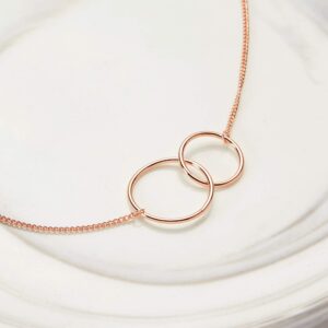 Dear Ava Infinity Interlocking Double Circle Connecting Necklace For Women - Modern Jewelry Pendant Love Gifting Idea for Her with Heartfelt Card - Gift for Motherhood Rose Gold