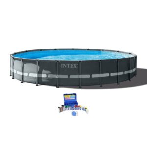 intex 20 foot by 48 inch round frame swimming pool set with filter pump and taylor complete water test kit for chlorine, ph, and alkalinity