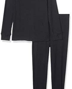 Amazon Essentials Women's Waffle Snug Fit Pajama Set, Black, Small