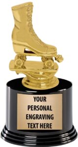 crown awards roller skates trophies with custom engraving, 7.25" personalized roller skating trophy on deluxe round base 5 pack